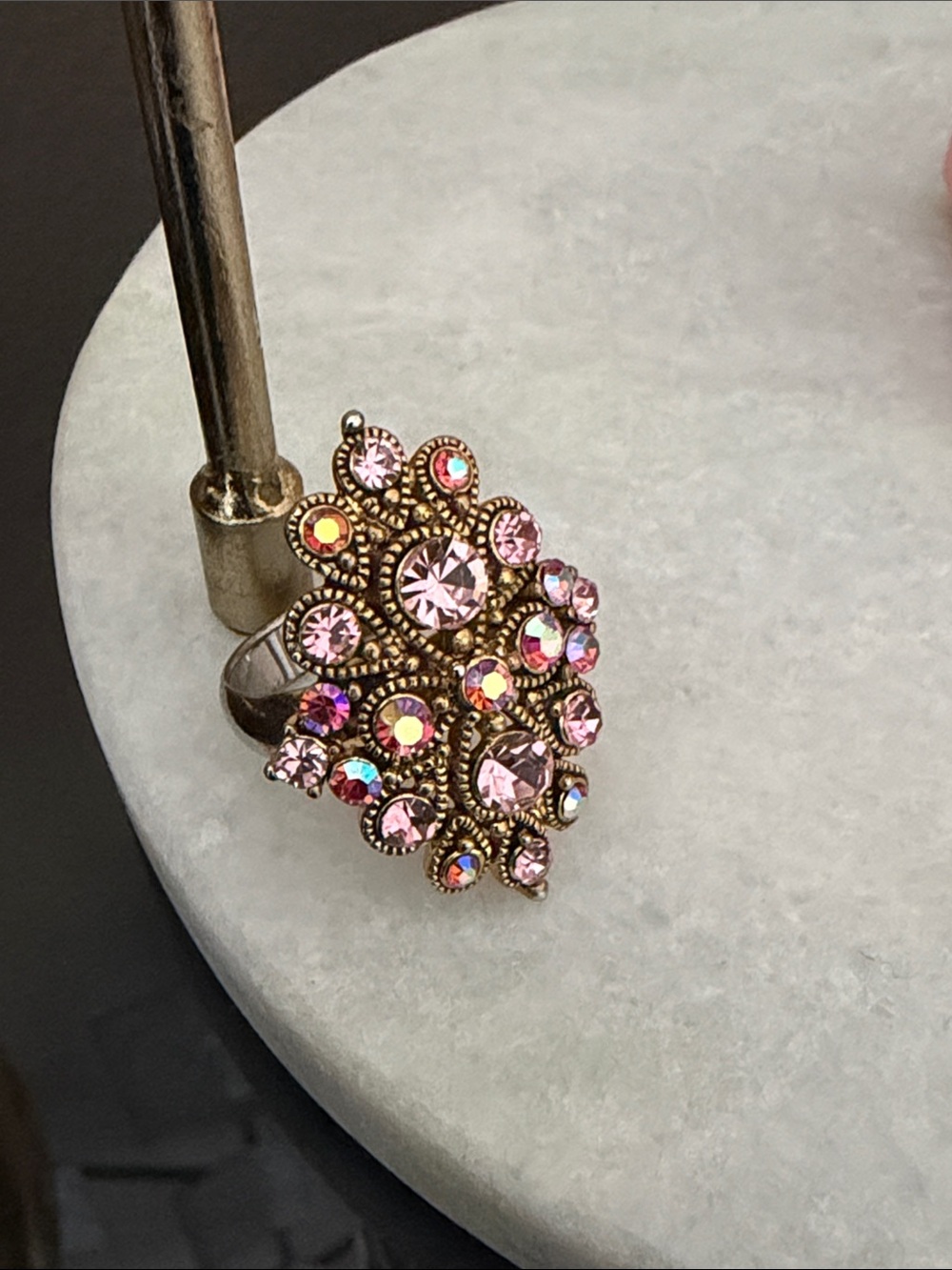Vintage-Inspired Pink Crystal Statement Ring
